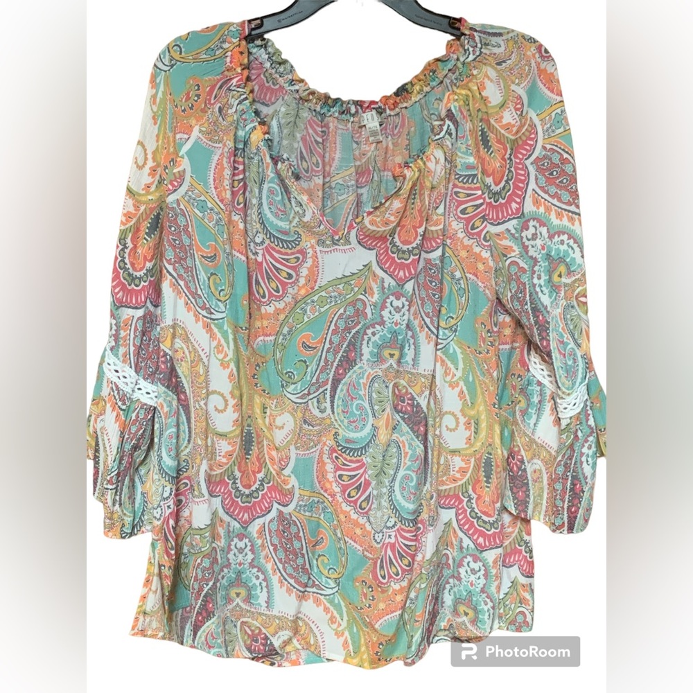 Spense Boho Paisley Pastel print Top XL